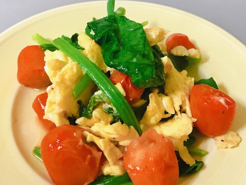 ほうれん草と卵とトマトの中華炒め レシピ 作り方 By 黒豆2810 楽天レシピ ほうれん草と卵とトマトの中華炒め レシピ 作り方 By 黒豆2810 楽天レシピ